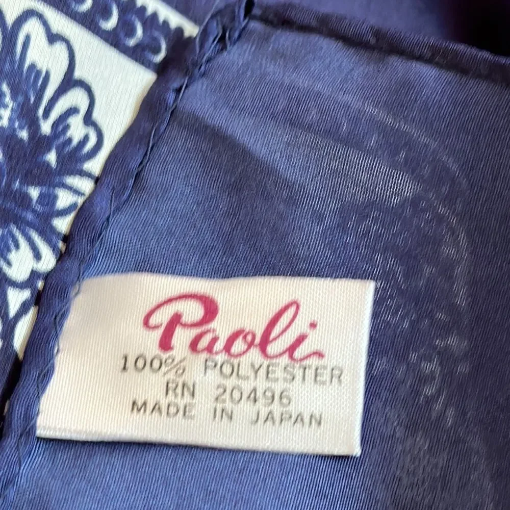 Vintage 70s Paoli red,‎ white & blue polyester scarf with floral border